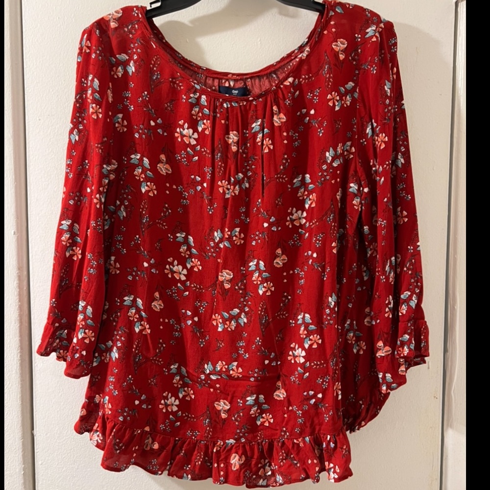 Gap Small Red Floral Long Sleeved Top